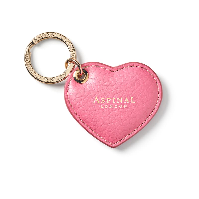 Aspinal of London Small Heart Keyring in Candy Pink Pebble