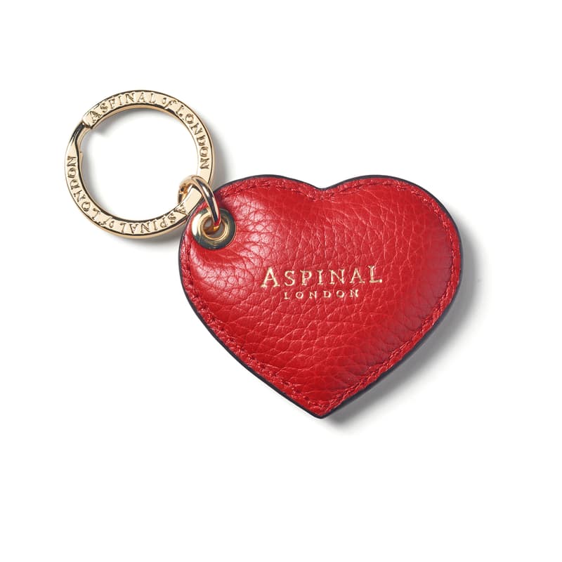 Aspinal of London Small Heart Keyring in Cardinal Red Pebble