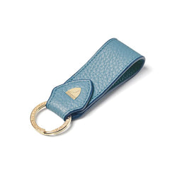 Aspinal of London Small Leather Loop Keyring in Cornflower Blue Pebble