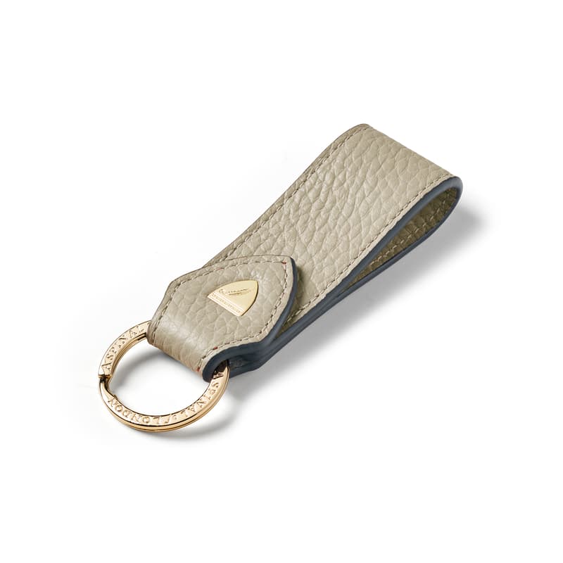 Aspinal of London Small Leather Loop Keyring in Dove Grey Pebble