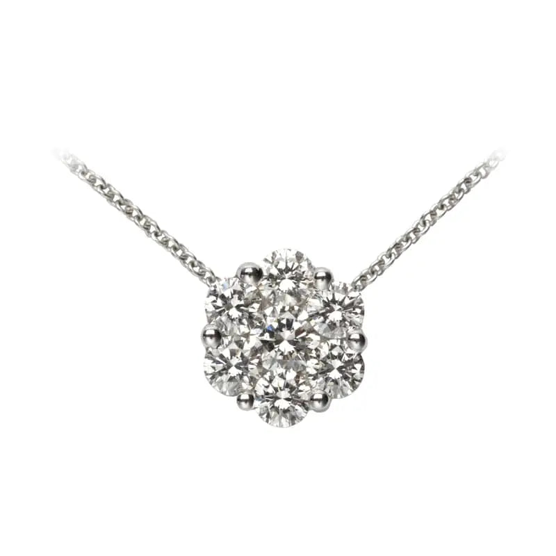 Aspinal of London Sterling Silver White Gold & Diamond Monaco 1ct. Cluster Pendant Necklace