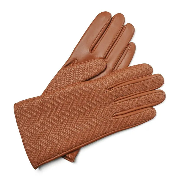 Aspinal of London Tan Brown Nappa Leather Woven Gloves