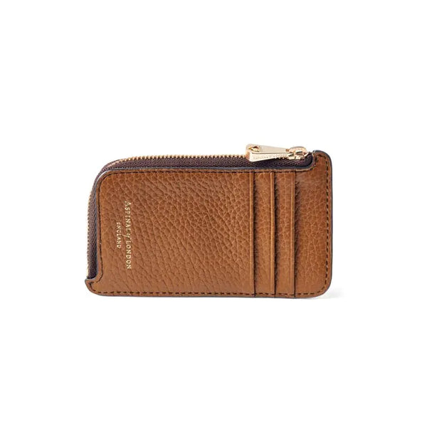 Aspinal of London Tan Brown Pebble Leather Zipped Coin & Card Holder