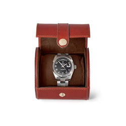 Aspinal of London Travel Watch Roll in Smooth Cognac With Espresso Brown Suede