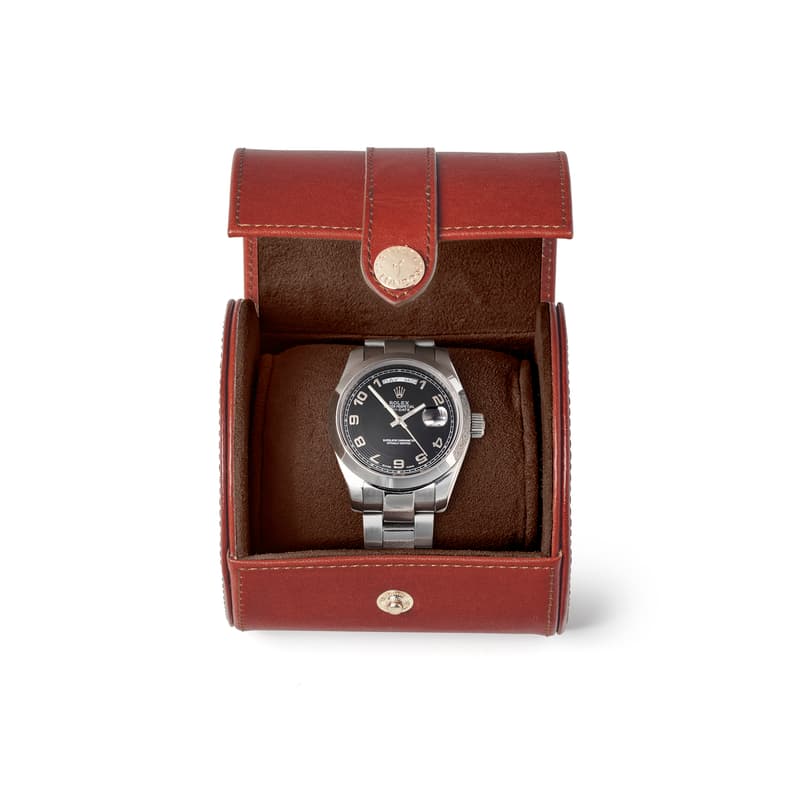 Aspinal of London Travel Watch Roll in Smooth Cognac With Espresso Brown Suede