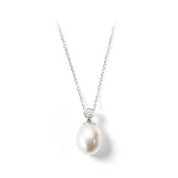 Aspinal of London White Arabella Teardrop Pearl & Diamond Pendant Necklace