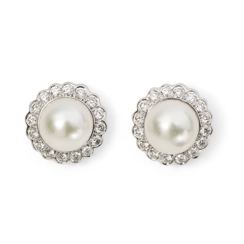 Aspinal of London White Gold Diamond, Pearl and 18ct Classic & Diamond Cluster Earrings Set