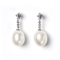 Aspinal of London White and Silver Diamond Diamond, Pearl 18ct Gold Classic Freshwater Drop Earrings Set