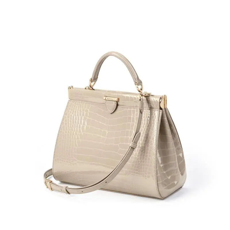 Aspinal of London Womens Beige Leather Crocodile Print Small Florence Frame Bag