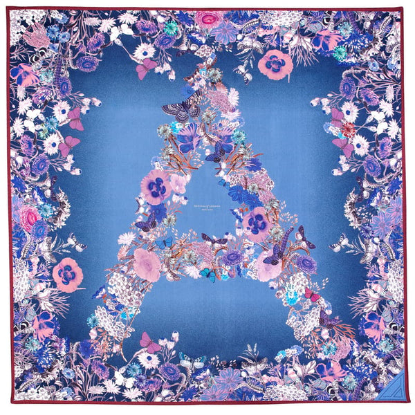 Aspinal of London Womens Blue, Pink and White Silk Floral Printed Ombre 'A' Scarf