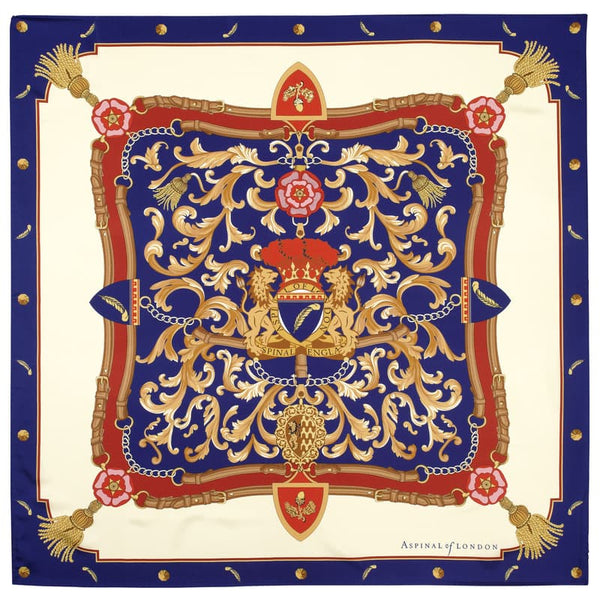 Aspinal of London Womens Blue, Red and Yellow Silk Signature Shield Scarf