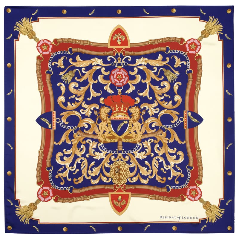 Aspinal of London Womens Blue, Red and Yellow Silk Signature Shield Scarf