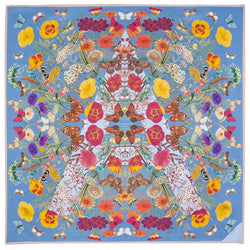 Aspinal of London Womens Blue, Pink and Yellow Silk Botanical Print 'A' Scarf