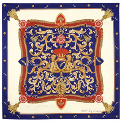 Aspinal of London Womens Blue, Red and Yellow Silk Signature Shield Scarf