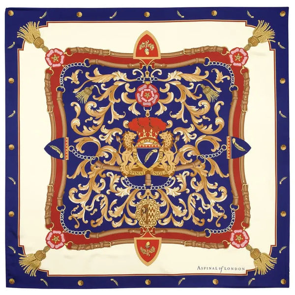 Aspinal of London Womens Blue, Red and Yellow Silk Signature Shield Scarf