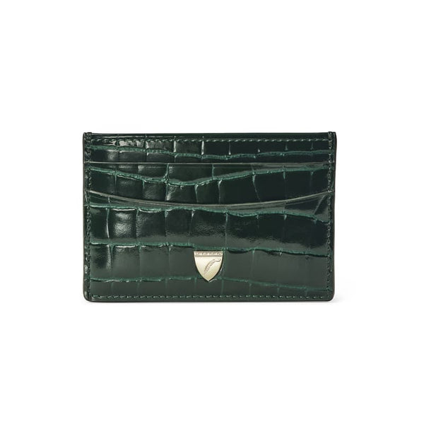 Aspinal of London Womens Green Italian Full Grain Leather Crocodile Print Slim Credit Card Holder