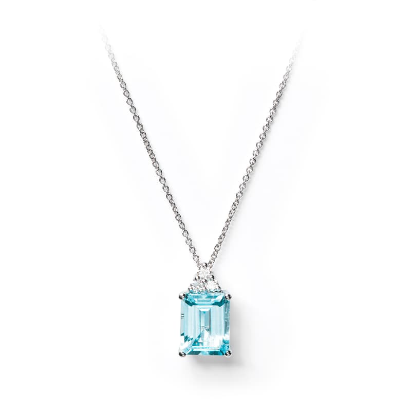 Aspinal of London Womens Light Blue and White Aquamarine, Diamond 18ct Gold Aquamarine & Iris Pendant Necklace Set