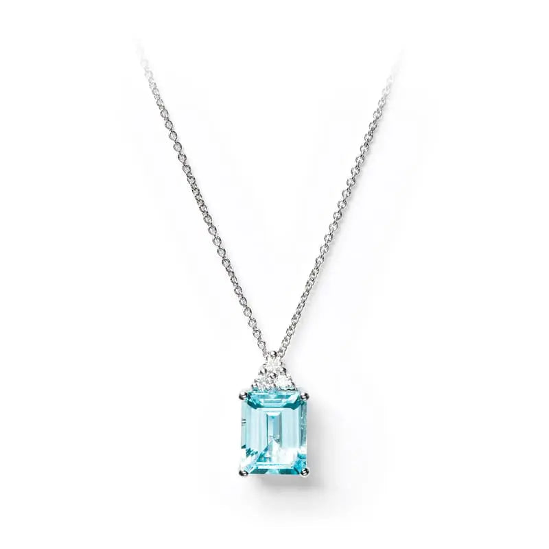 Aspinal of London Womens Light Blue and White Aquamarine, Diamond 18ct Gold Aquamarine & Iris Pendant Necklace Set