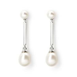 Aspinal of London Womens White Eclipse 9ct Gold Double Freshwater Pearl Drop Earrings