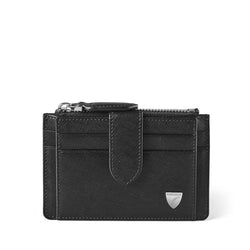 Aspinal of London Zipped Rfid Card Holder in Black Saffiano