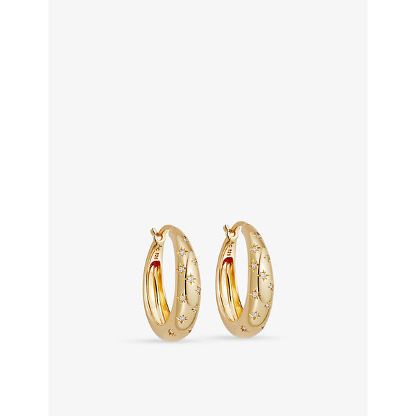 Womens Astley Clarke Celestial mini star-engraved 18ct yellow-gold-plated vermeil sterling-silver and white sapphire hoop earrings