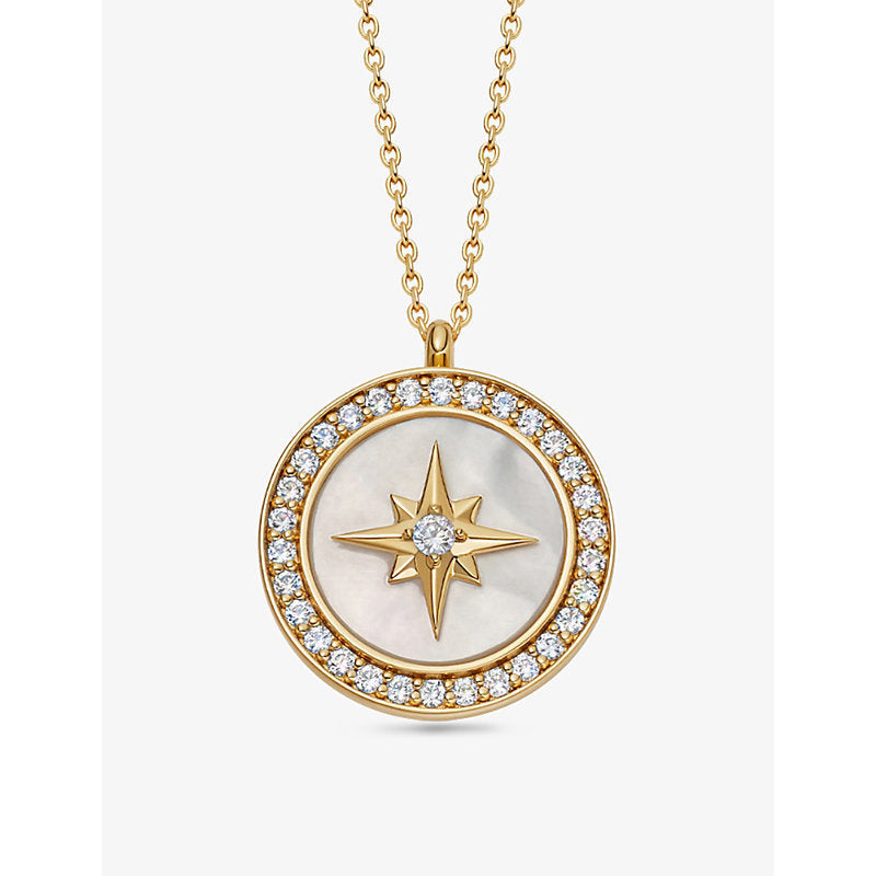 Womens Astley Clarke Polaris large 18ct yellow gold-plated vermeil sterling-silver, white sapphire and mother of pearl locket