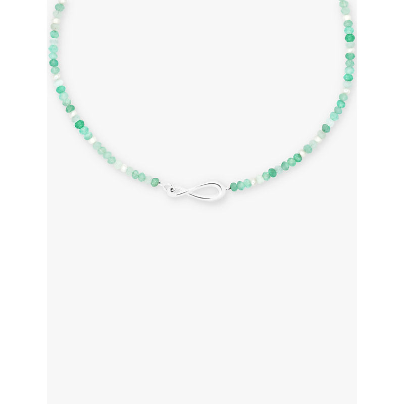 Astrid & Miyu Dolce rhodium plated-brass, amazonite and chrysoprase beaded necklace