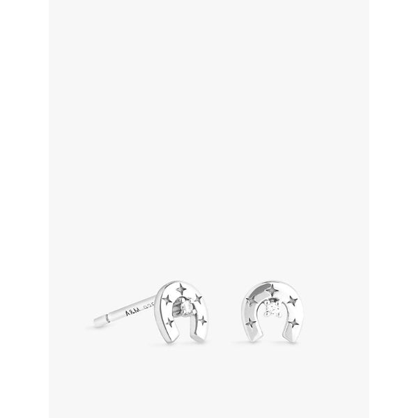 Womens Astrid & Miyu Horseshoe rhodium-plated recycled sterling-silver and zirconia stud earrings