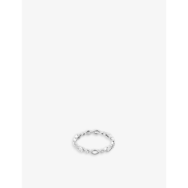 Astrid & Miyu Navette rhodium-plated recycled sterling-silver and zirconia ring | LYBSTORE