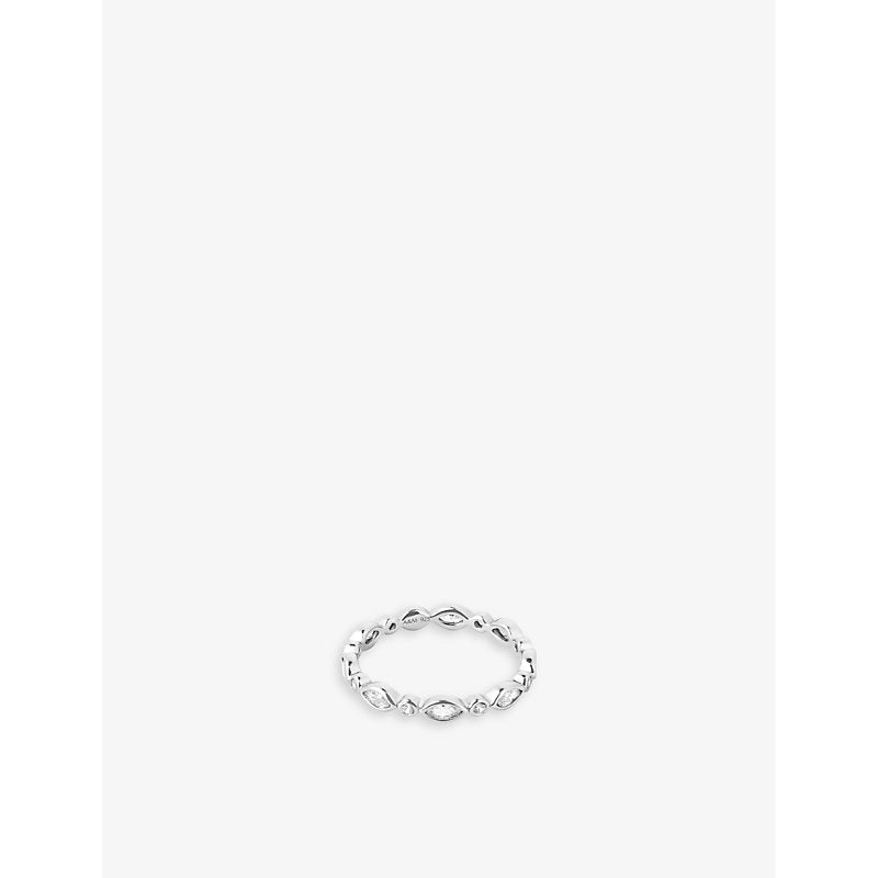 Astrid & Miyu Navette rhodium-plated recycled sterling-silver and zirconia ring | LYBSTORE