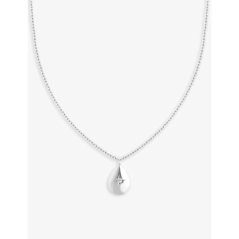 Astrid & Miyu Pear Charm rhodium-plated recycled sterling-silver and cubic zirconia necklace | LYBSTORE