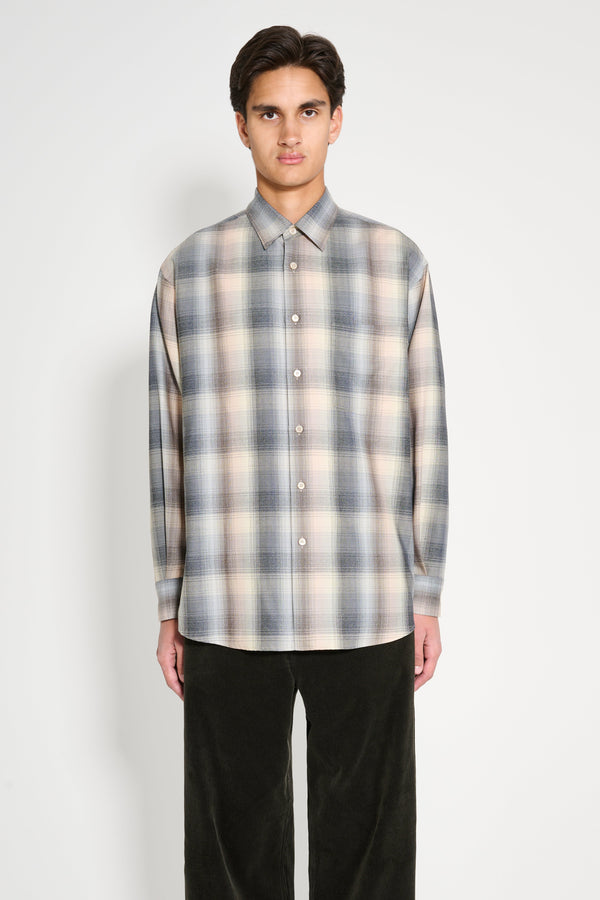 Auralee Superlight Wool Check Shirt Beige Blue