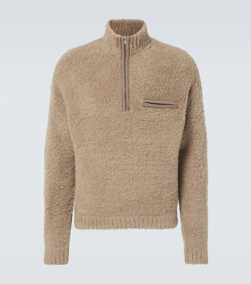 Auralee Wool-blend bouclé half-zip sweater