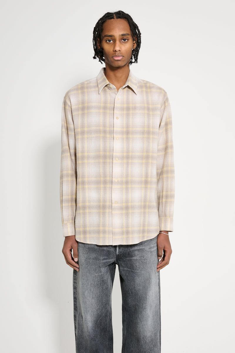 Auralee Airy Wool Check Shirt Yellow Grey Check