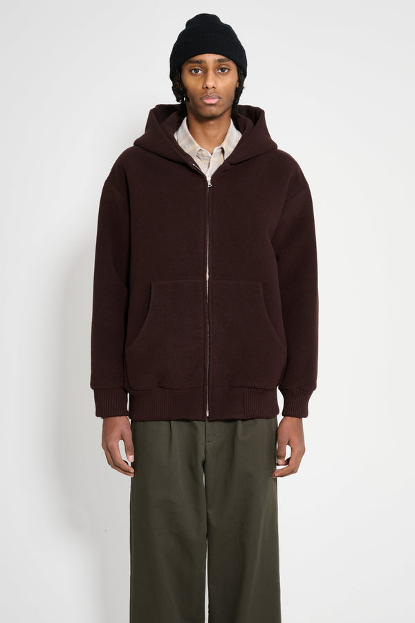 Auralee Double Cloth Heavy Wool Pile Zip Hoodie