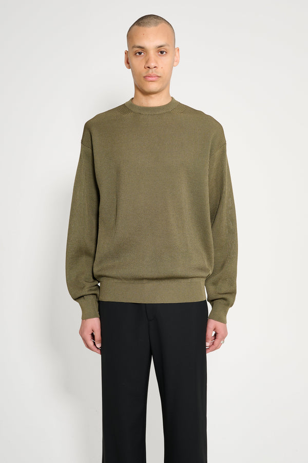 Auralee Flat Yarn Rib Knit PO Khaki