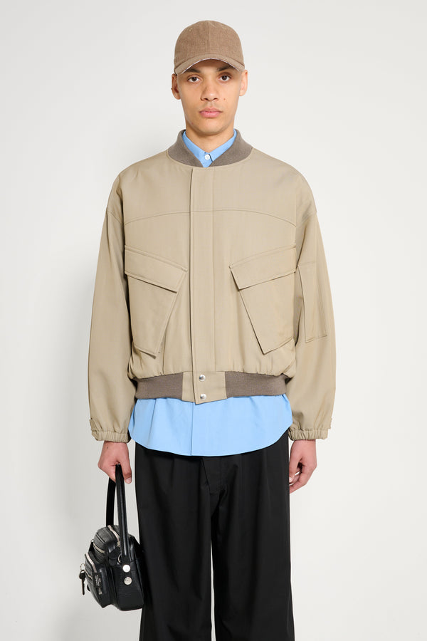 Auralee Light Wool Max Gabardine Chambray Padded Flight Blouson Khaki Beige