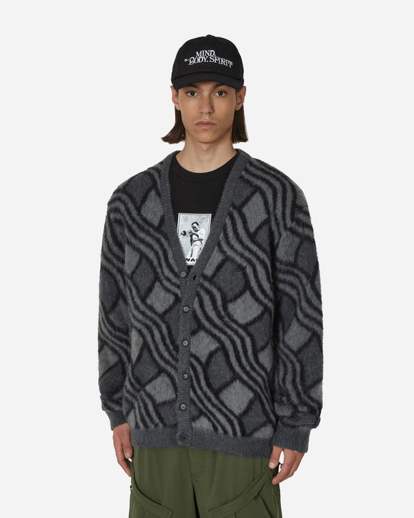 Awake NY Wavy Jacquard Mohair Cardigan Charcoal