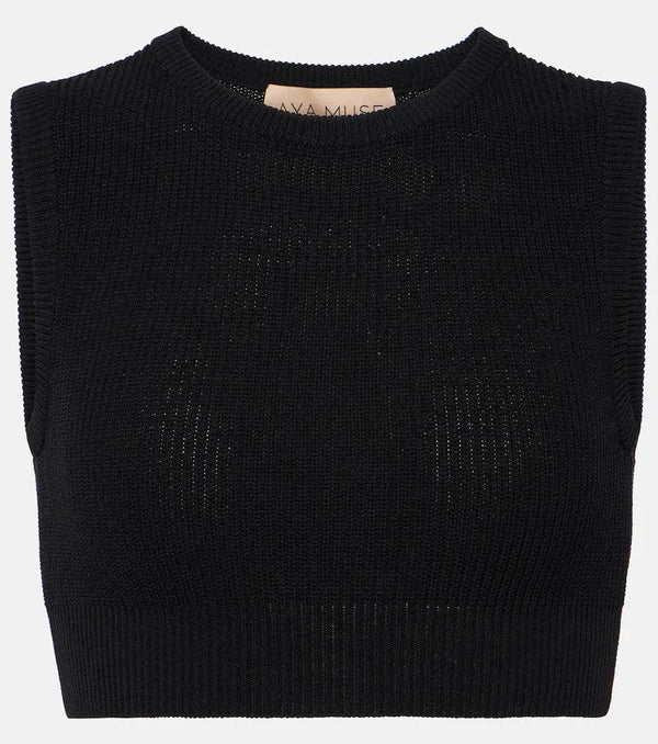 Aya Muse Ribbed-knit cotton-blend crop top