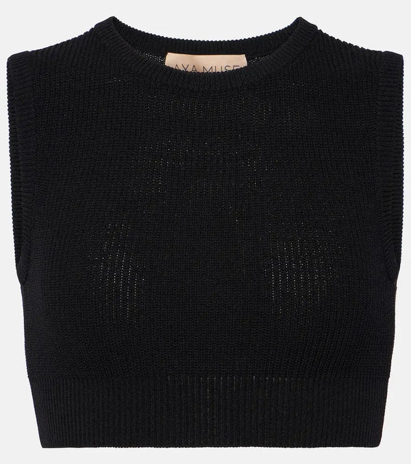 Aya Muse Ribbed-knit cotton-blend crop top | LYBSTORE