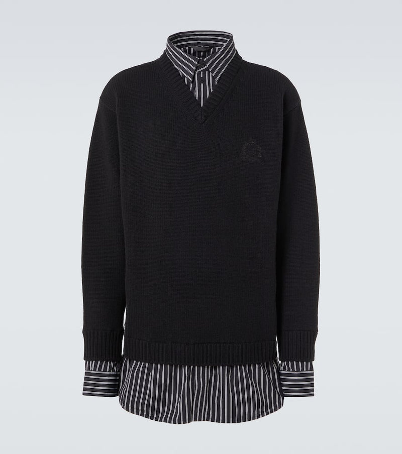 Balenciaga Layered wool and cotton poplin sweater