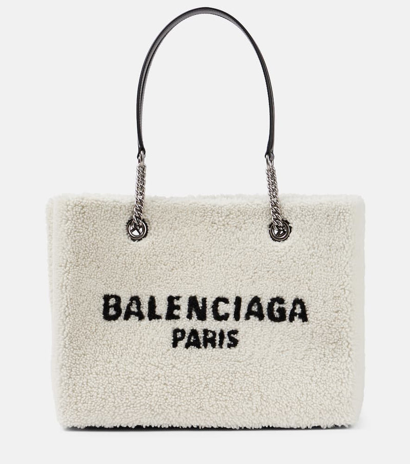 Balenciaga Leather-trimmed shearling tote bag