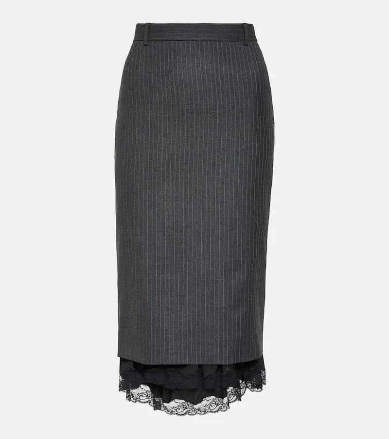 Balenciaga Lingerie pinstripe wool midi skirt | LYBSTORE