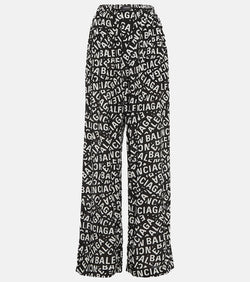 Balenciaga Logo high-rise wide-leg silk pants