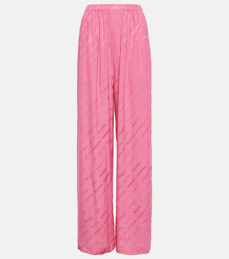 Balenciaga Logo high-rise wide-leg silk pants