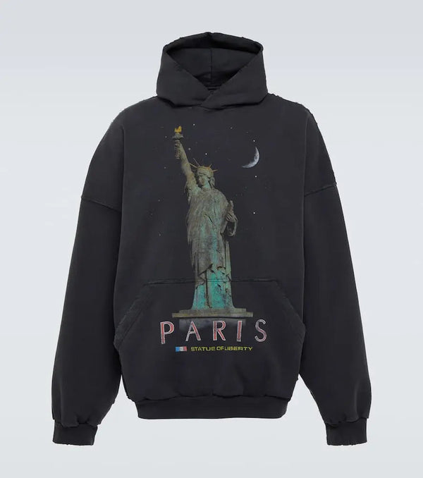 Balenciaga Paris Liberty distressed fleece hoodie | LYBSTORE