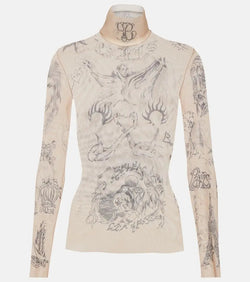 Balenciaga Tattoo printed turtleneck top | LYBSTORE