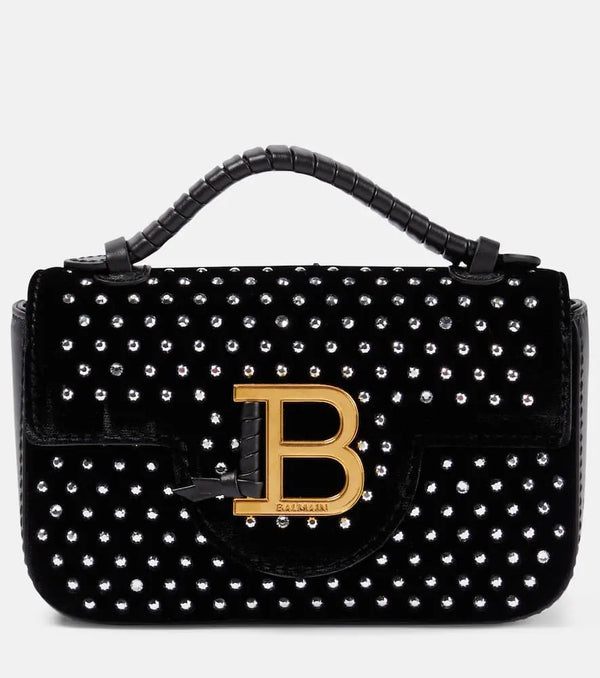 Balmain B-Buzz Mini studded velvet crossbody bag