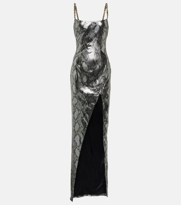 Balmain Chain-detail snake-print gown | LYBSTORE