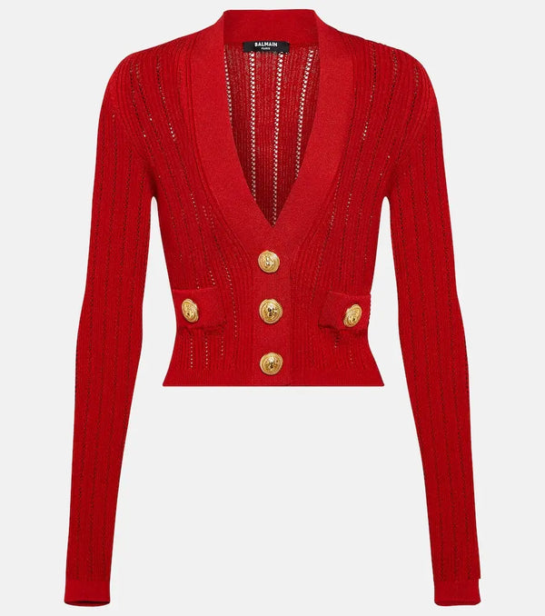 Balmain Cropped embellished knit cardigan | LYBSTORE